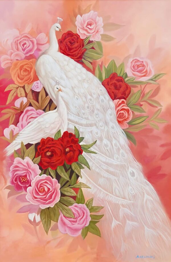 Amor y Pavo Real Blanco – 60 x 90 cm Art Gallery Alpha House Gallery