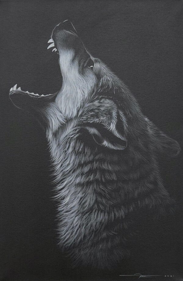 Lobo Aullando a la Luna – 40 X 60 cm Art Gallery Alpha House Gallery