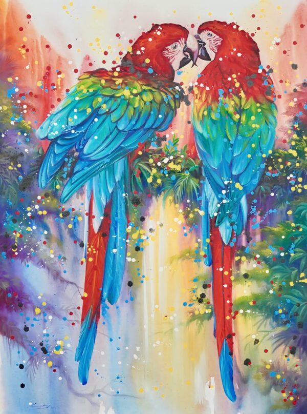 Par de Loros Rojos – 90 X 120 cm Art Gallery Alpha House Gallery